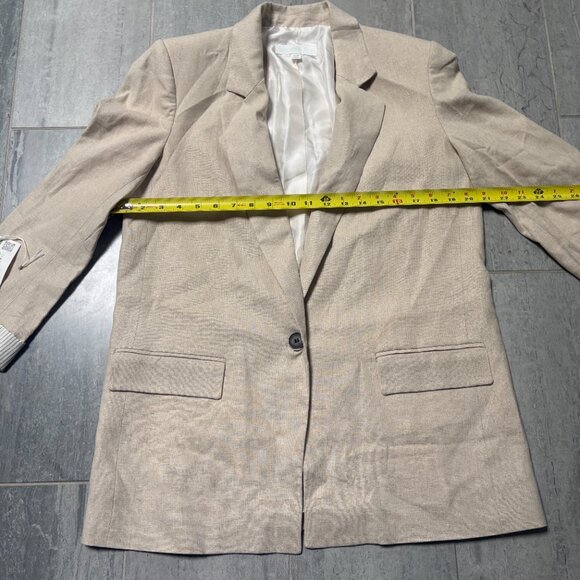 ZARA Oversized Linen Blend Longline Blazer Neutral Beige Tan Size Medium - Picture 10 of 12